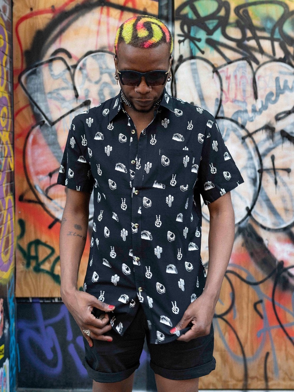 Pyknic No Problemo Taco Print Button Up Shirt | Size XL